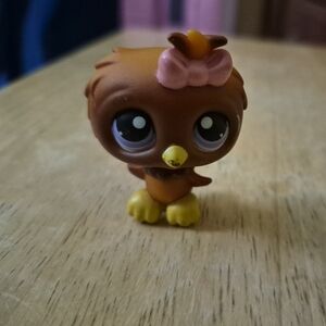 Littlest Pet Shop # 354 Dark Brown Owl Pink Bow Purple Eyes